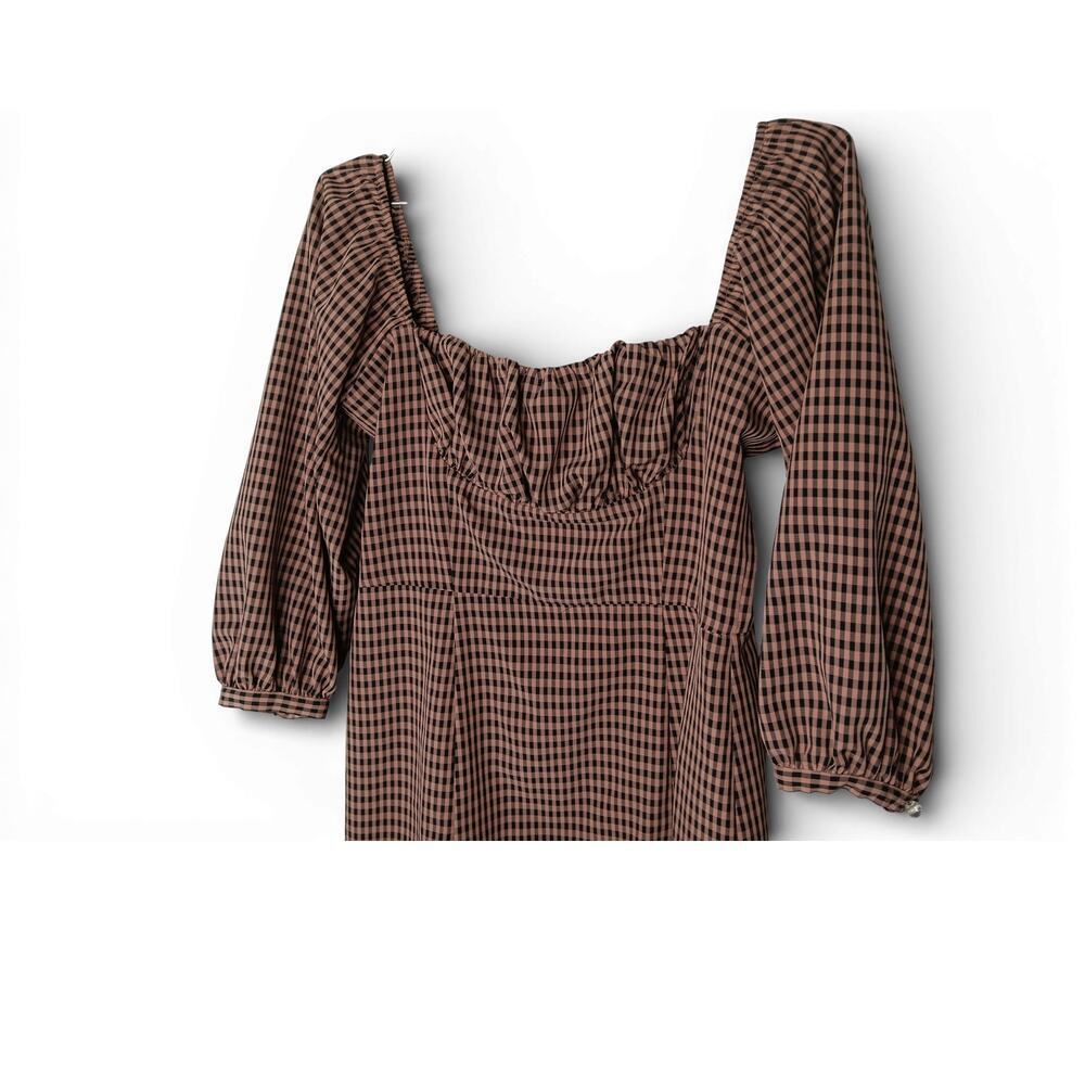 Capulet Brown Black Gingham Puff Sleeve Square Neck Puff Sleeve Dress Size M - Picture 3 of 14
